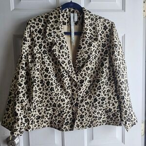 DEBRA deROO Leopard Print Silk Blazer Jacket Women's Size L Button Front